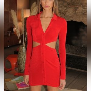 Long sleeve Red cutout body-con dress